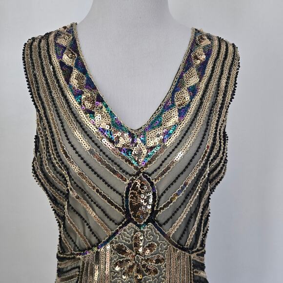 Roaring 20s Flapper Dress Art Deco Women Sequin Gatsby NYE Costume Women Medium - Picture 4 of 14